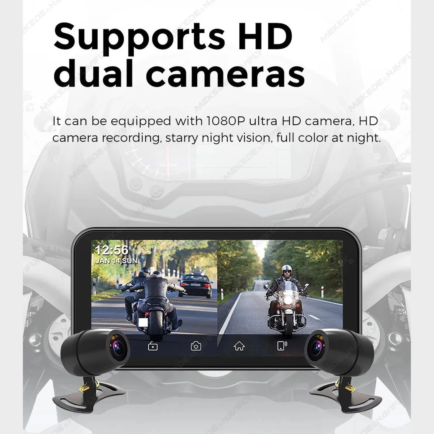 Portable 6.25 inch IP67 Waterproof Motorcycle GPS Navigation Wireless Carplay Android Auto DVR Drive Recorder Moto Monitor WIFI