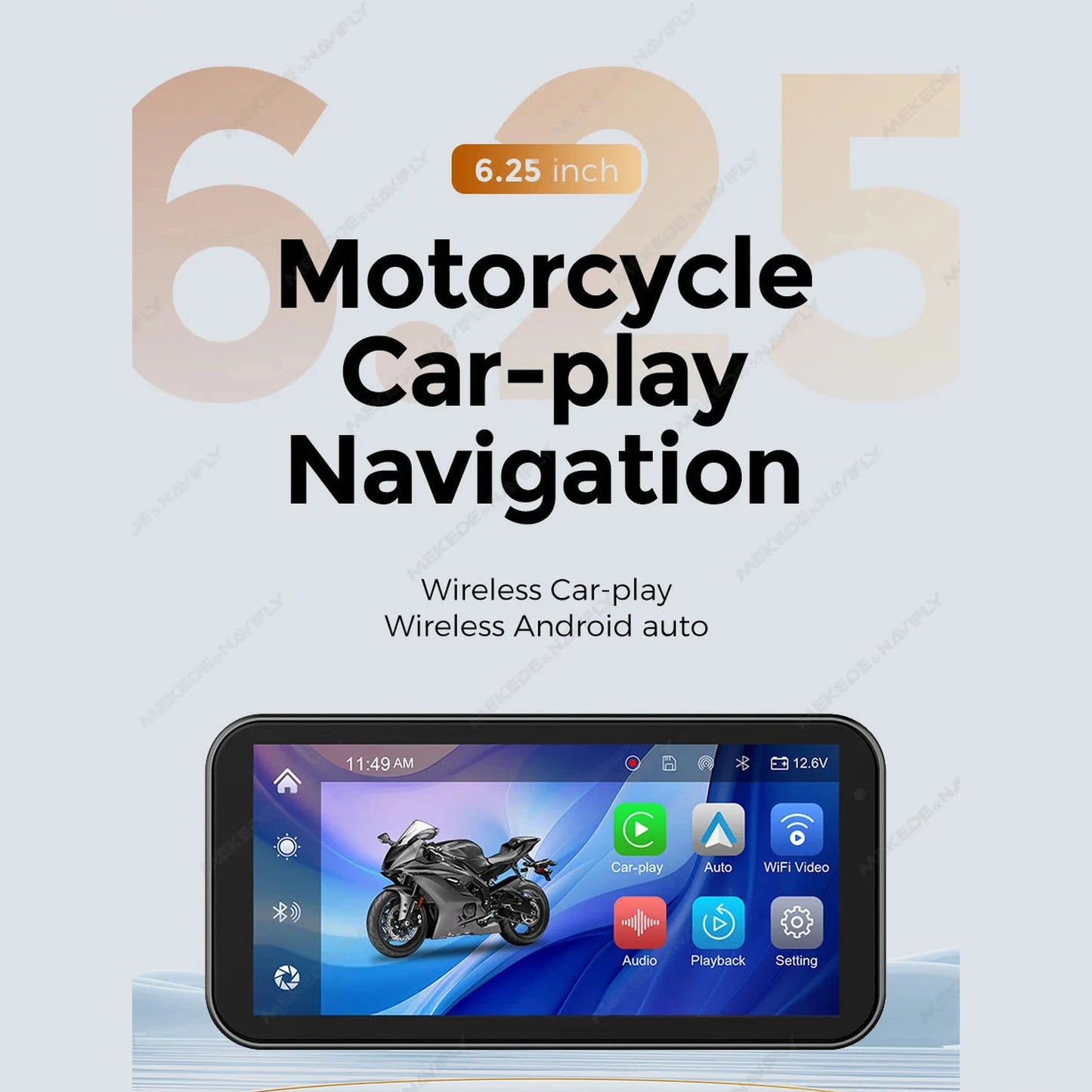Portable 6.25 inch IP67 Waterproof Motorcycle GPS Navigation Wireless Carplay Android Auto DVR Drive Recorder Moto Monitor WIFI