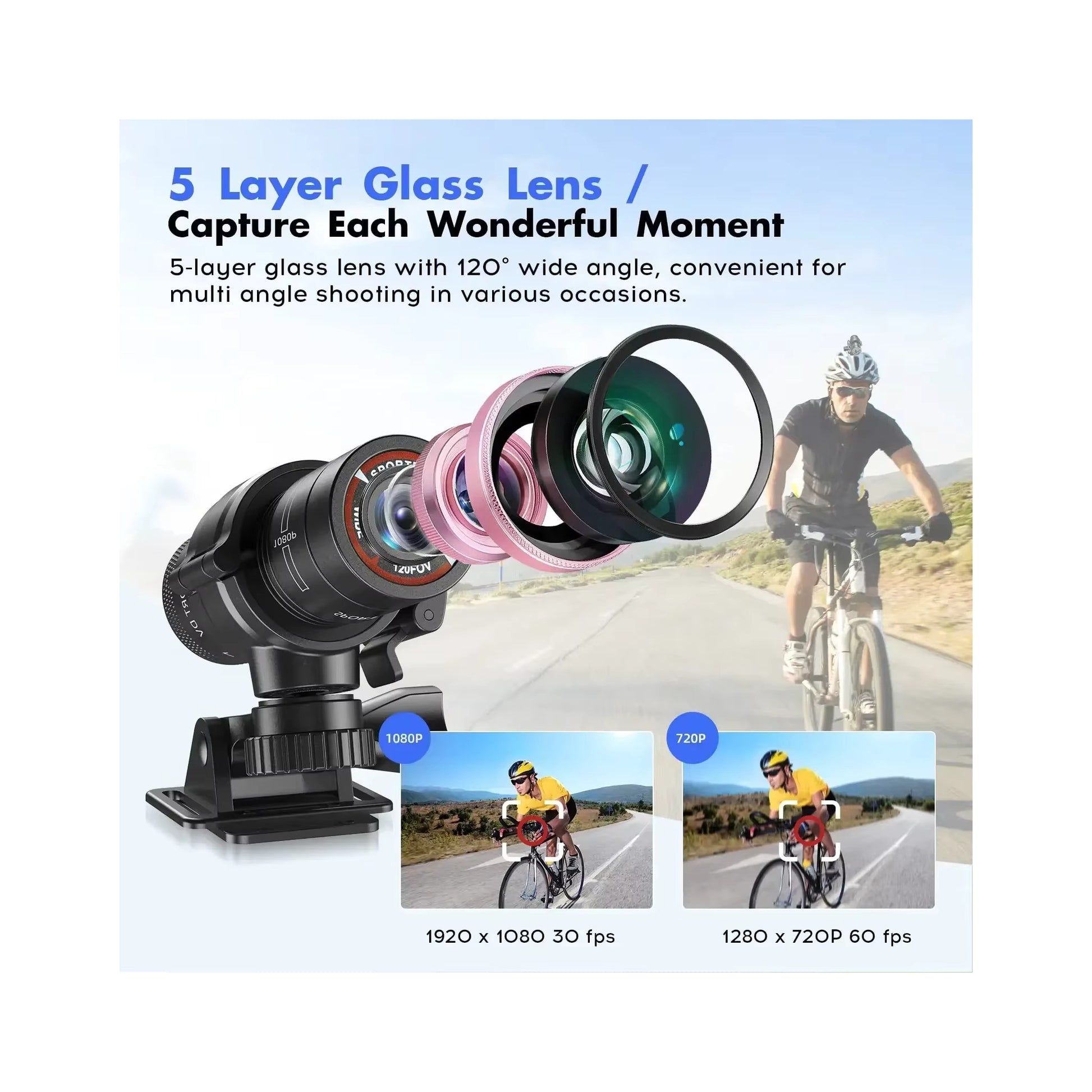 TrekVaultGear Ultra HD 1080P Action Camera – Waterproof Helmet Cam with 120° Wide Angle, 60FPS, Shockproof Design for Biking, Sports & Outdoor Adventure