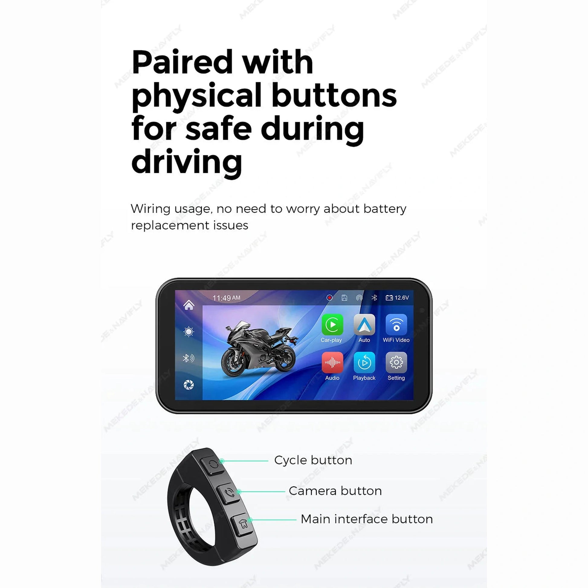 Portable 6.25 inch IP67 Waterproof Motorcycle GPS Navigation Wireless Carplay Android Auto DVR Drive Recorder Moto Monitor WIFI