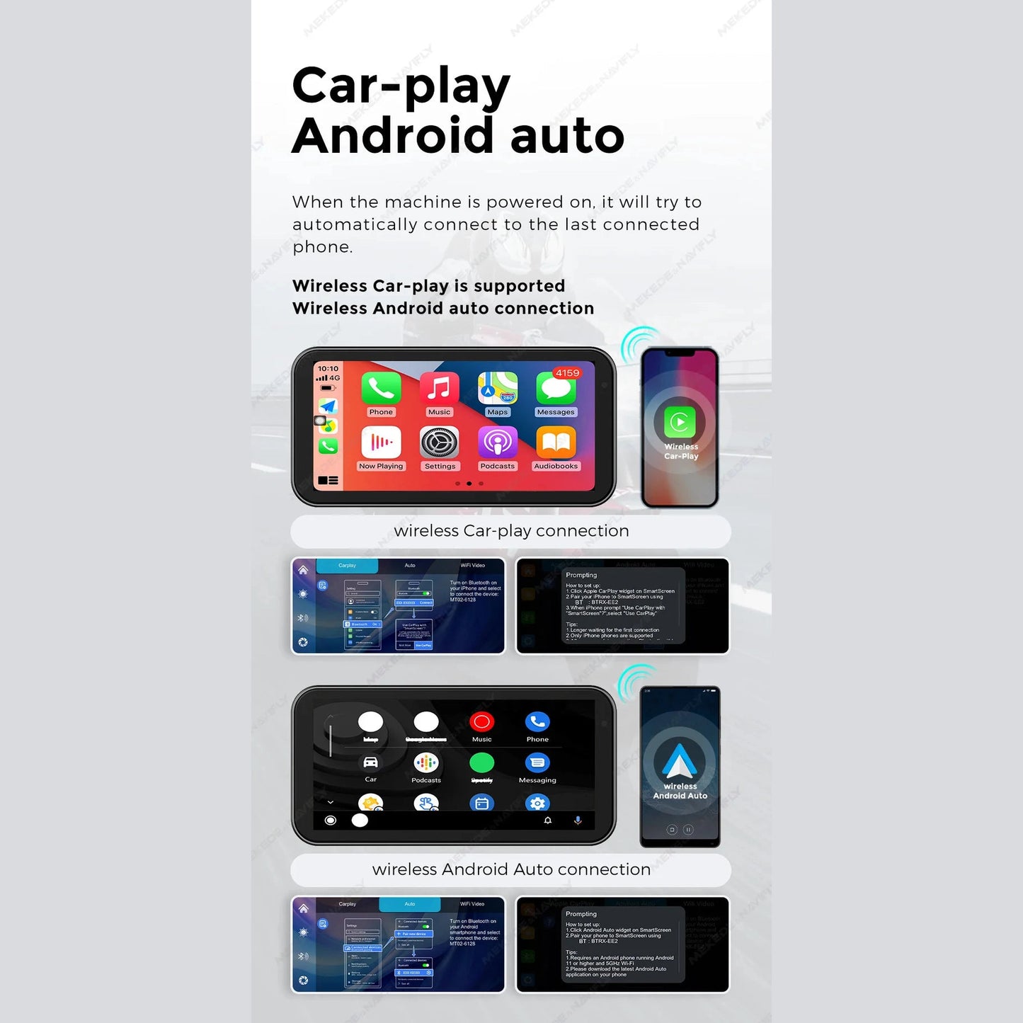 Portable 6.25 inch IP67 Waterproof Motorcycle GPS Navigation Wireless Carplay Android Auto DVR Drive Recorder Moto Monitor WIFI